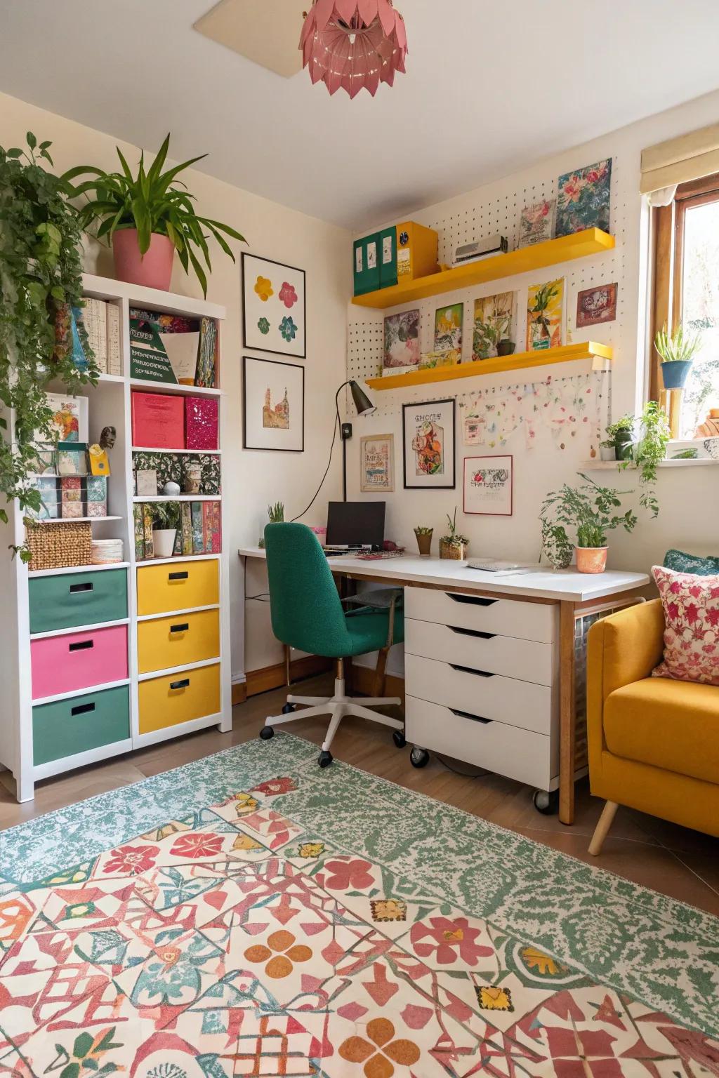 Linoleum adds playful patterns and eco-friendly vibes to your office.