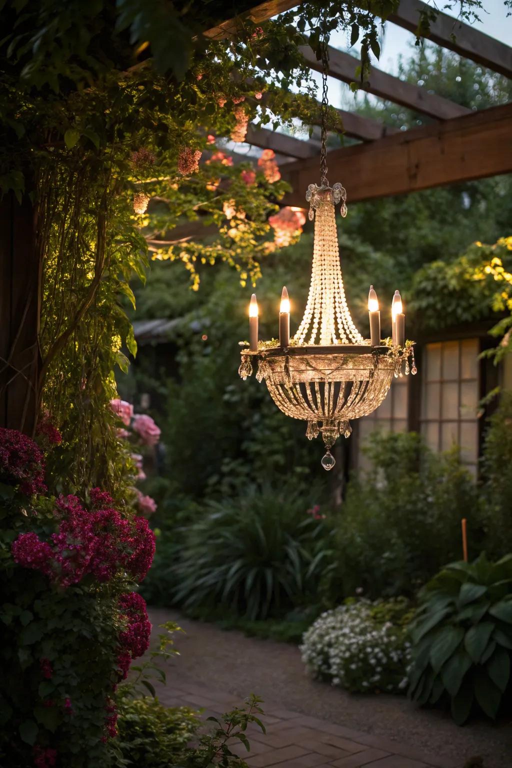 Illuminate your garden with a solar light chandelier.