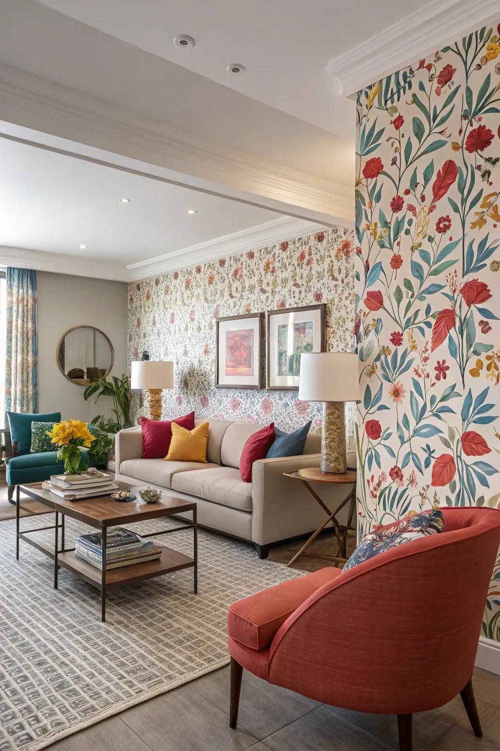 A room with a striking statement wall that adds a burst of personality.