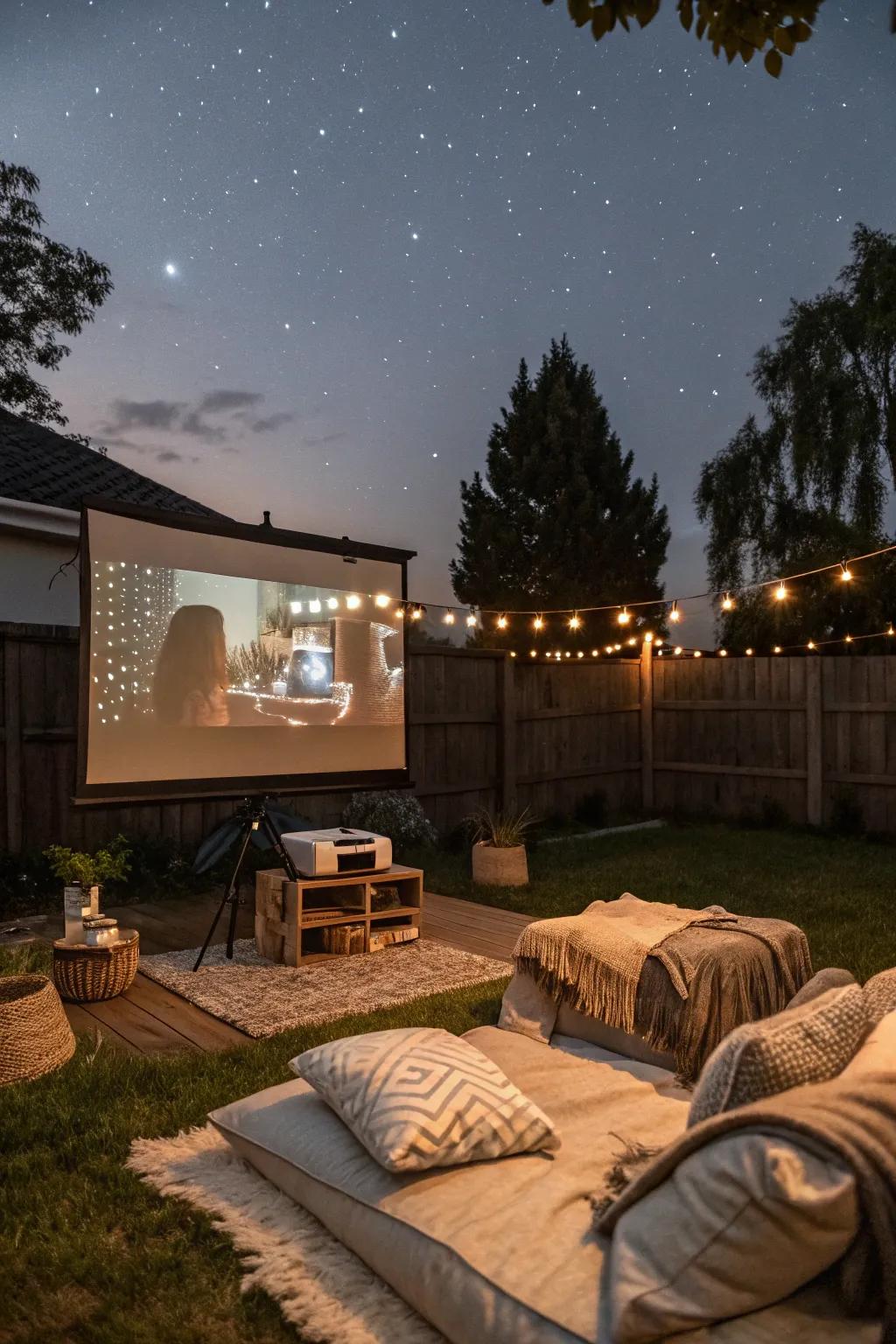 A cozy outdoor film screening for a unique housewarming experience