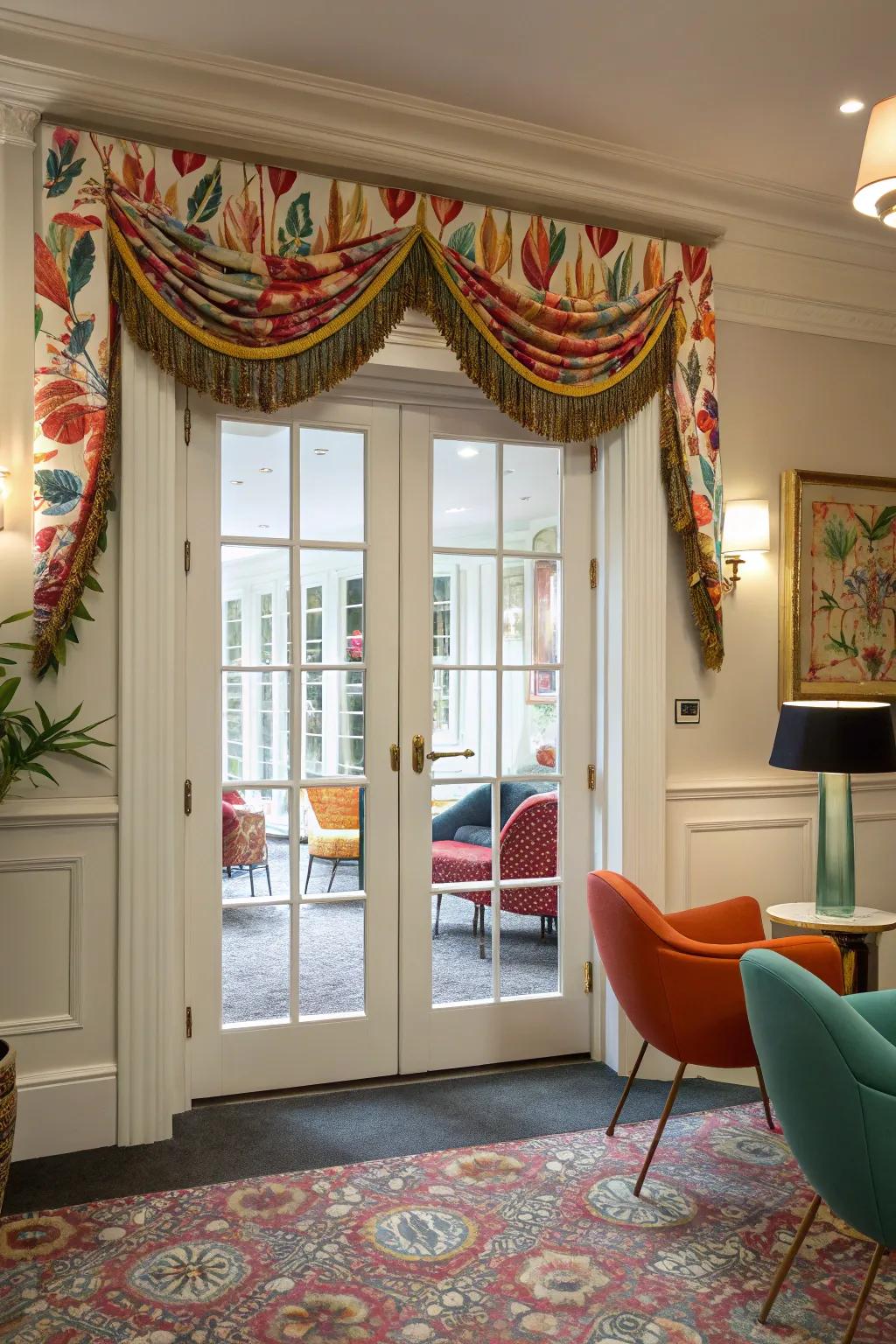 Valances present an ornamental element and enhance French entrance aesthetics.