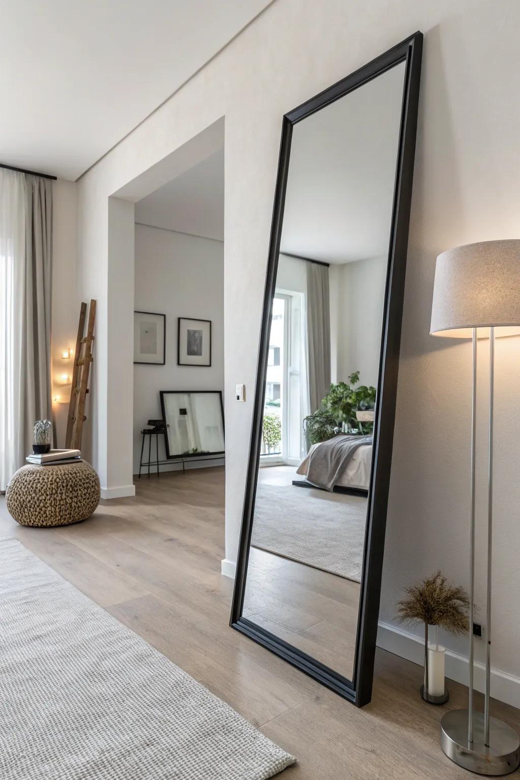 A minimalist mirror injects serenity and sophistication into any area.