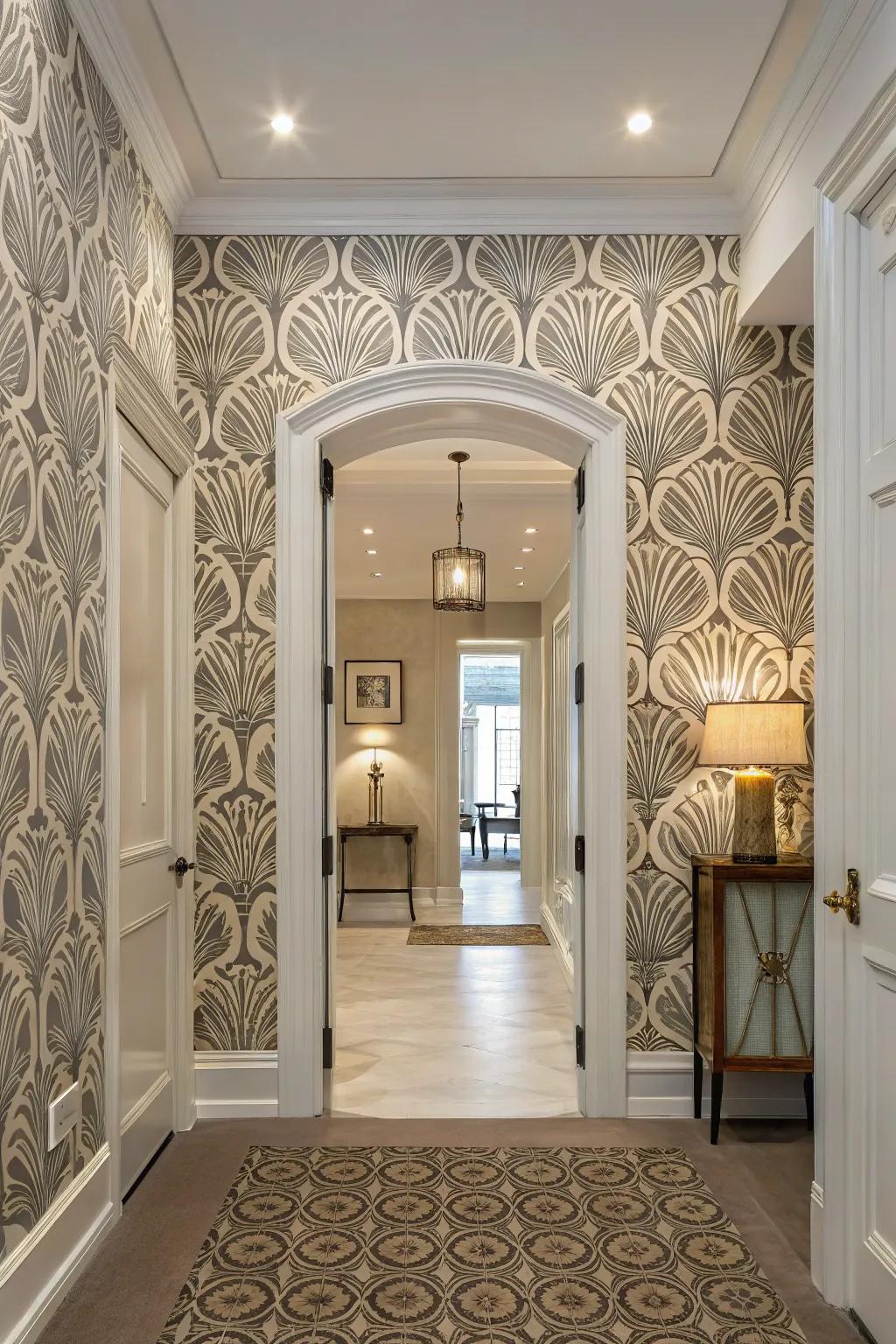 Unique wall covering adds visual interest.
