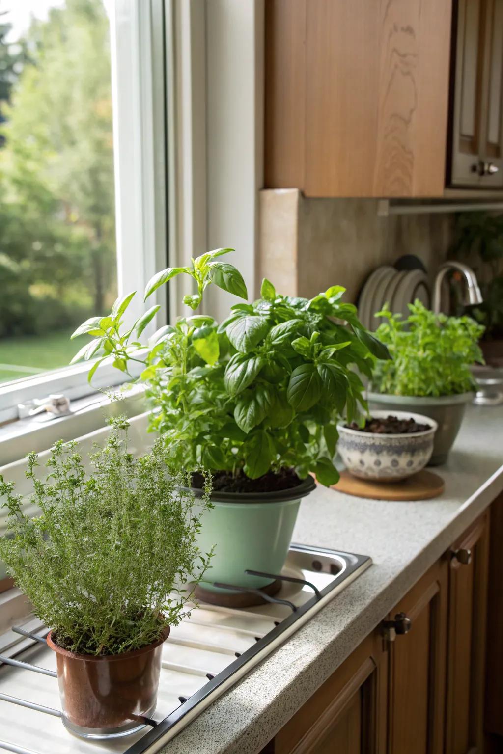An indoor herb garden offers enticing scents and flavors.