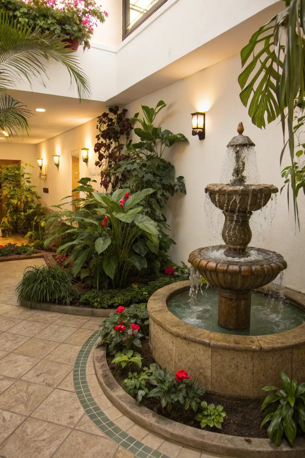 A water feature enhances the atmosphere of your indoor patio.