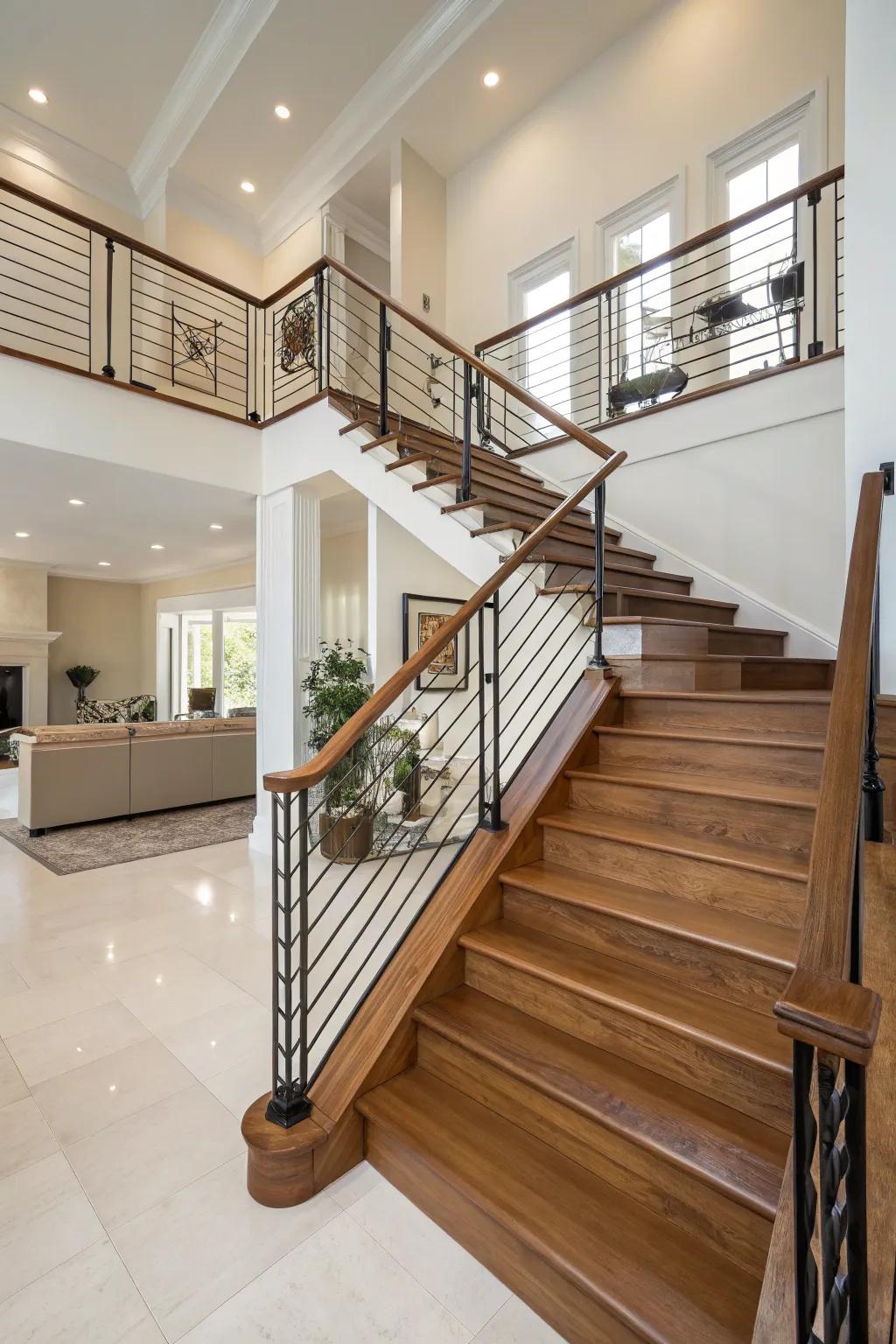 Blended resources bring texture and warmth to your stairs.