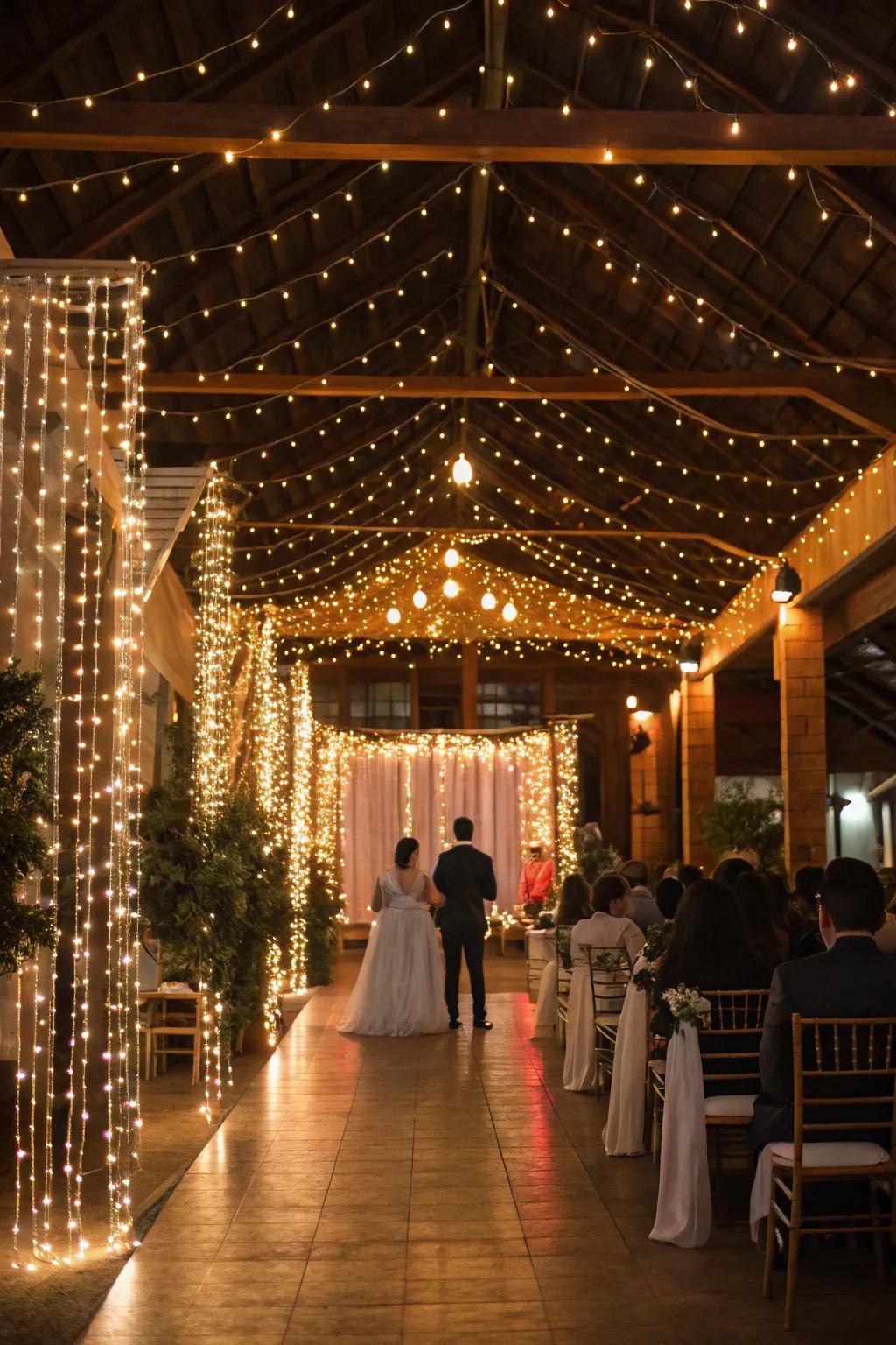 Fairy light cloths adding fun and magic to the wedding.