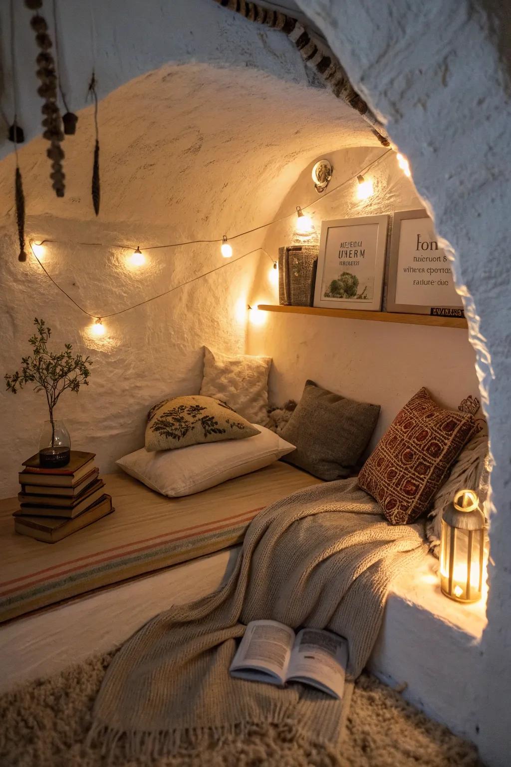 A reading nook offers a serene escape in the quiet of earth-sheltered homes.