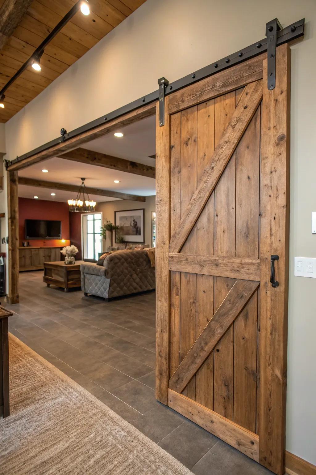 Rolling barn entrances lend countryside charm and function.