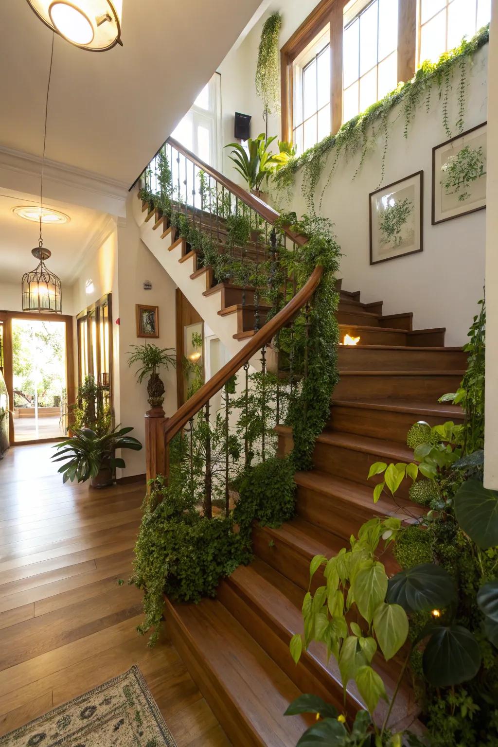 Foliage along railings introduces a revitalizing natural ambiance.