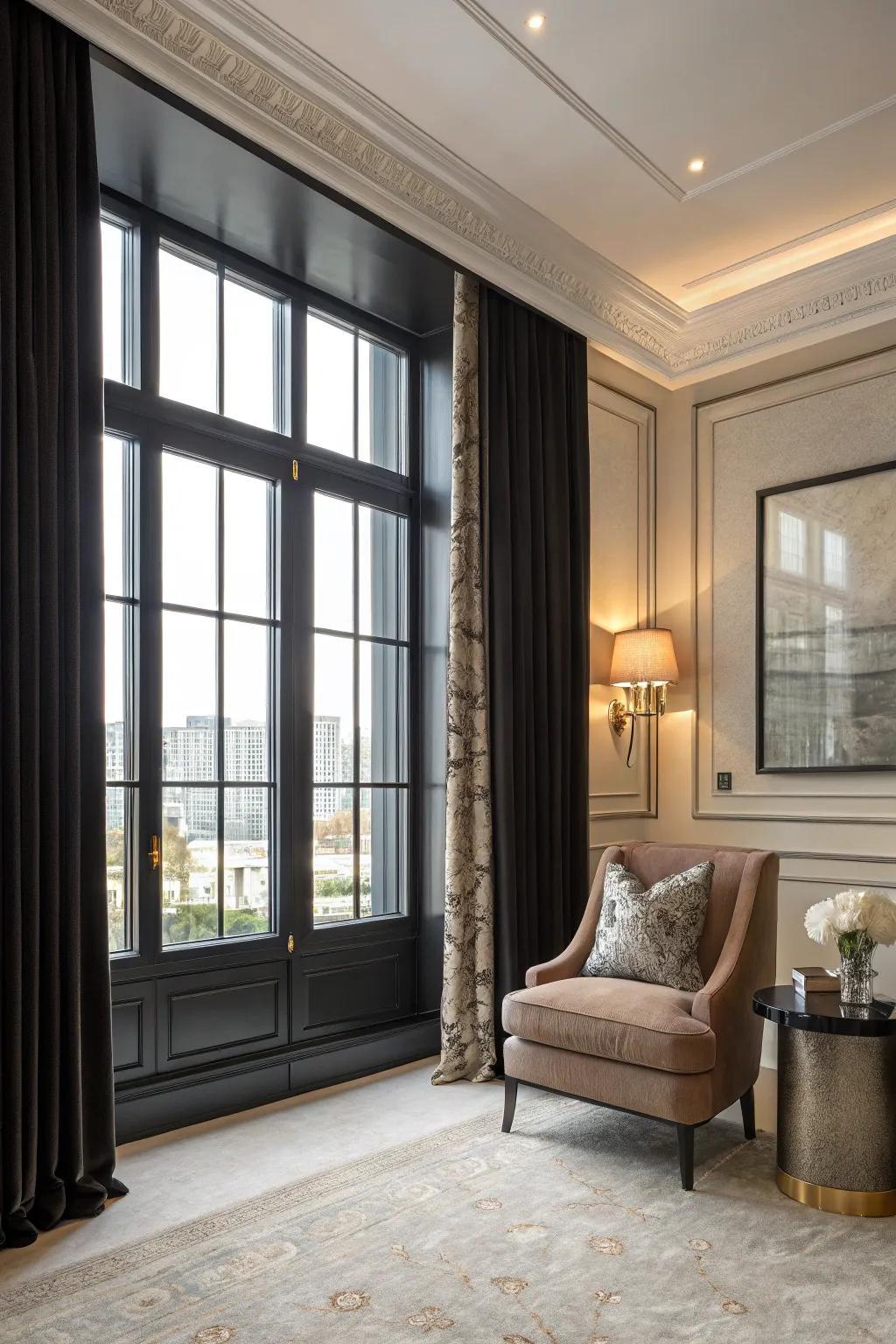Satin ebony trims contribute a luxurious and sophisticated hint.