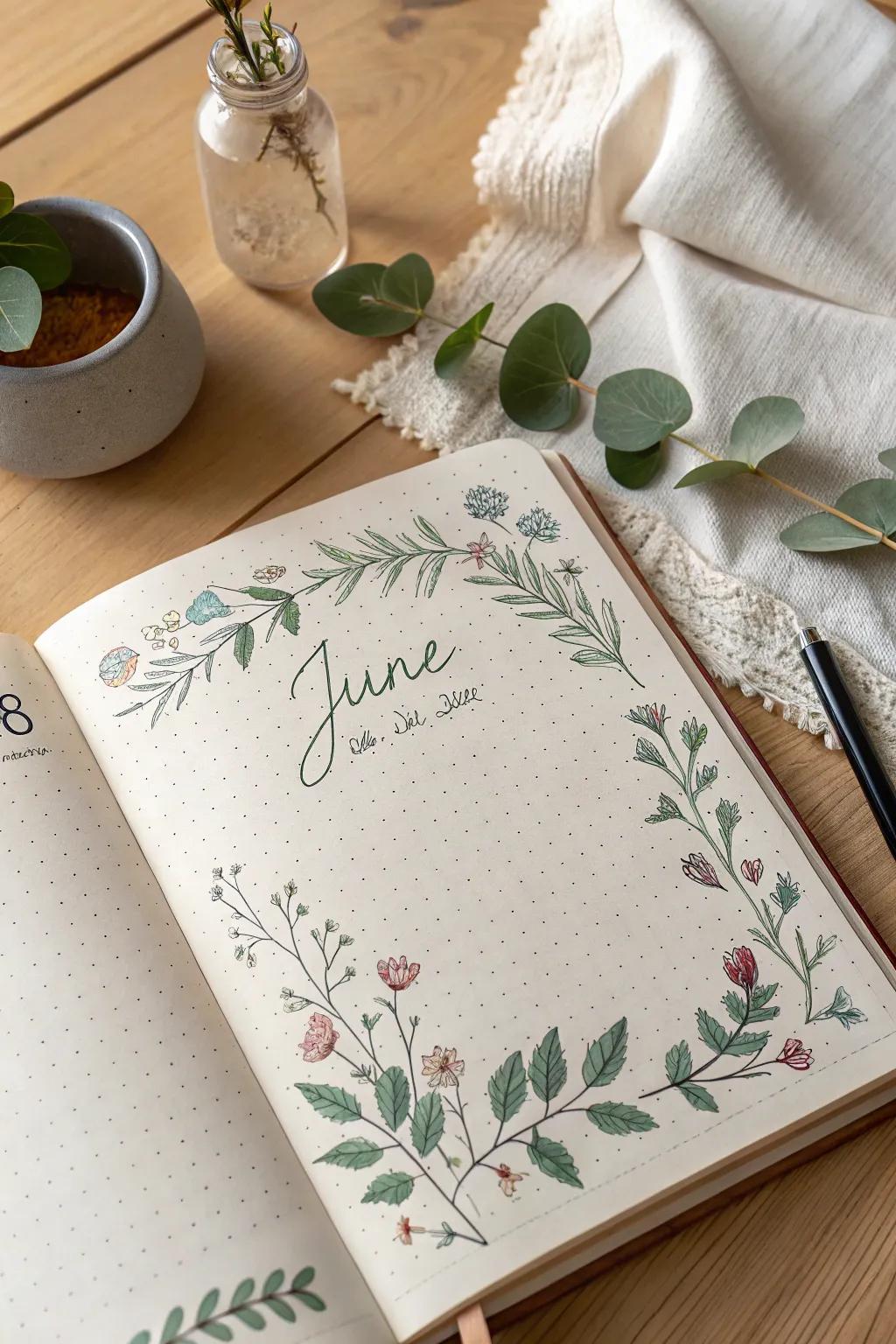 Appreciate the harmony of minimalism and refinement through the implementation of foliage perimeters in your June journal.
