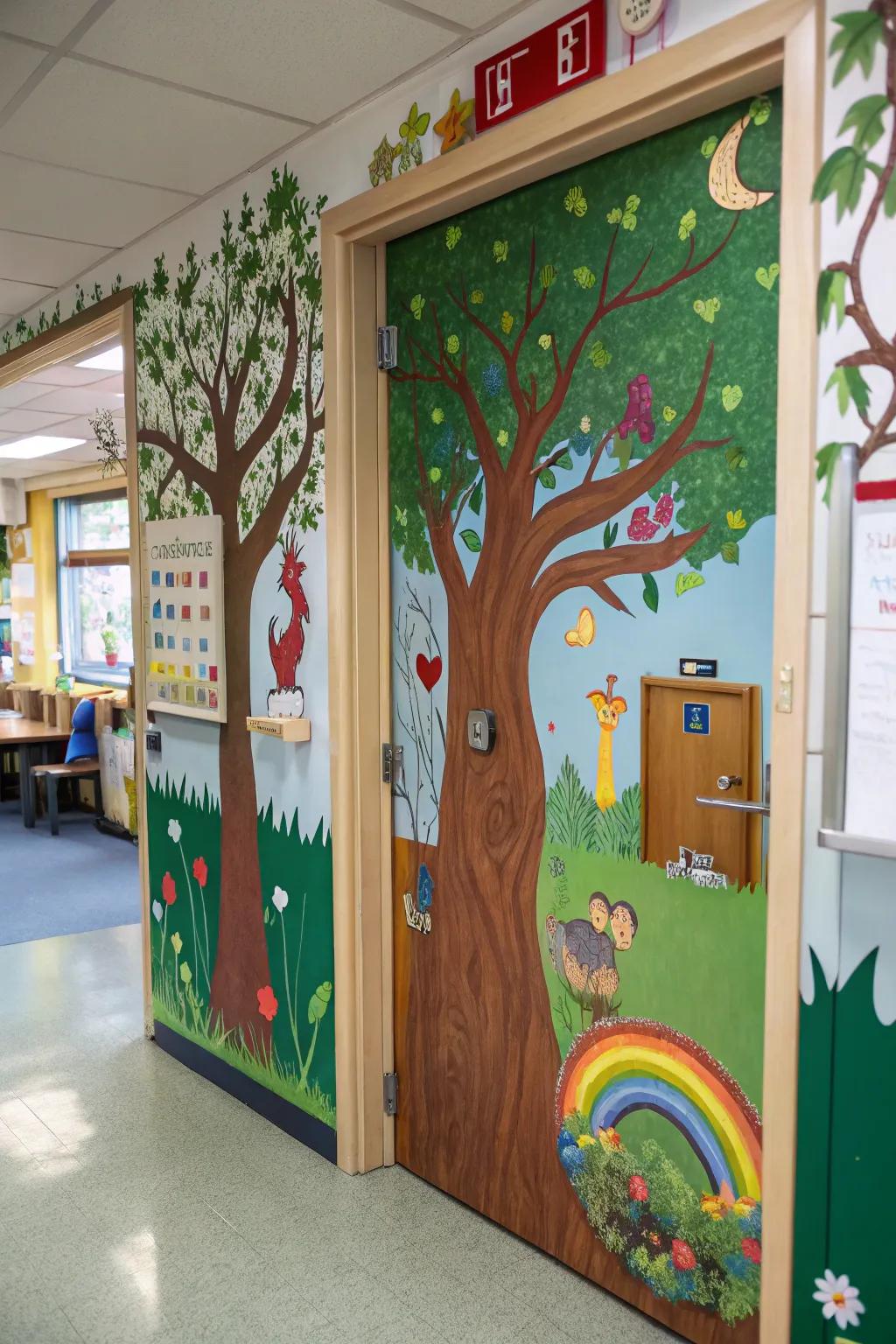 A kindergarten portal featuring an enchanted woodland theme, spotlighting arboreal structures and mythological beings.
