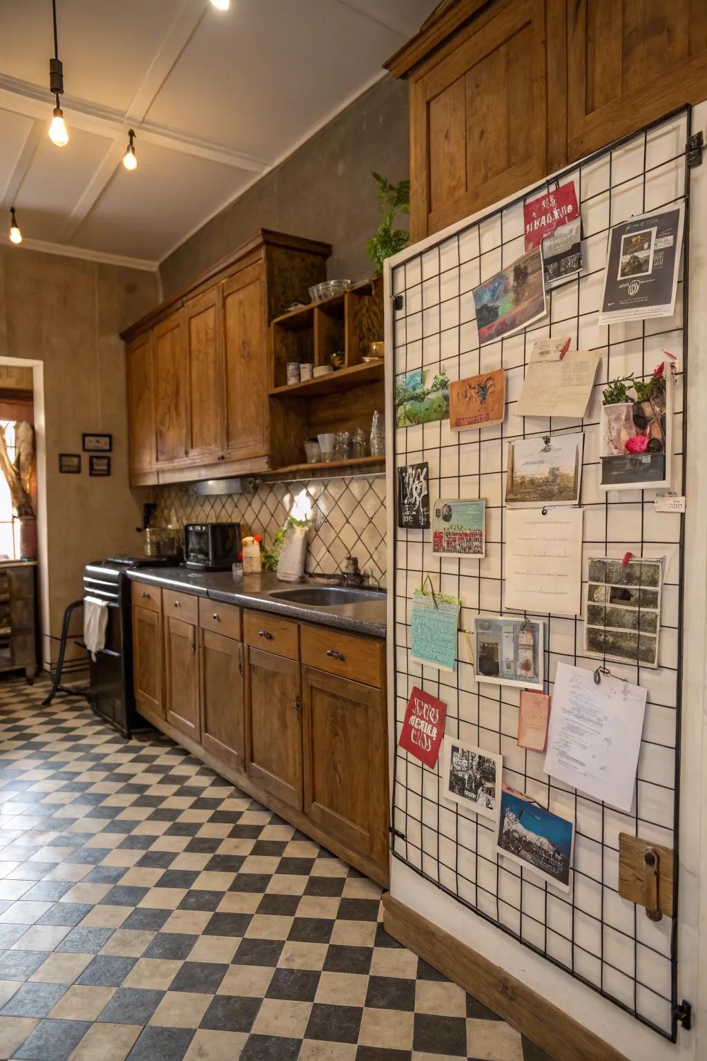 A wire lattice display conveys earthy allure to your kitchen.