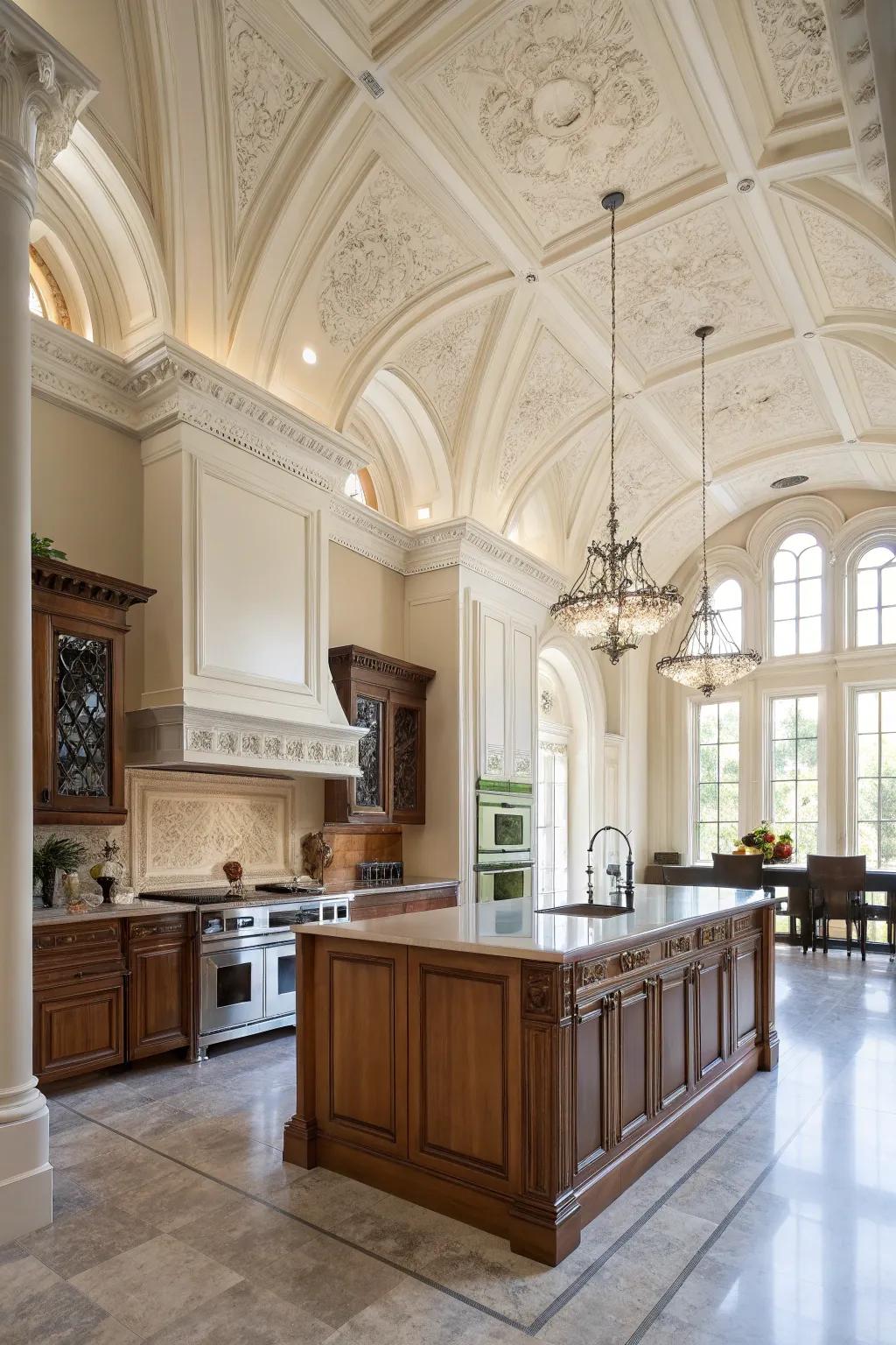 Piled molding enhances tall ceilings.