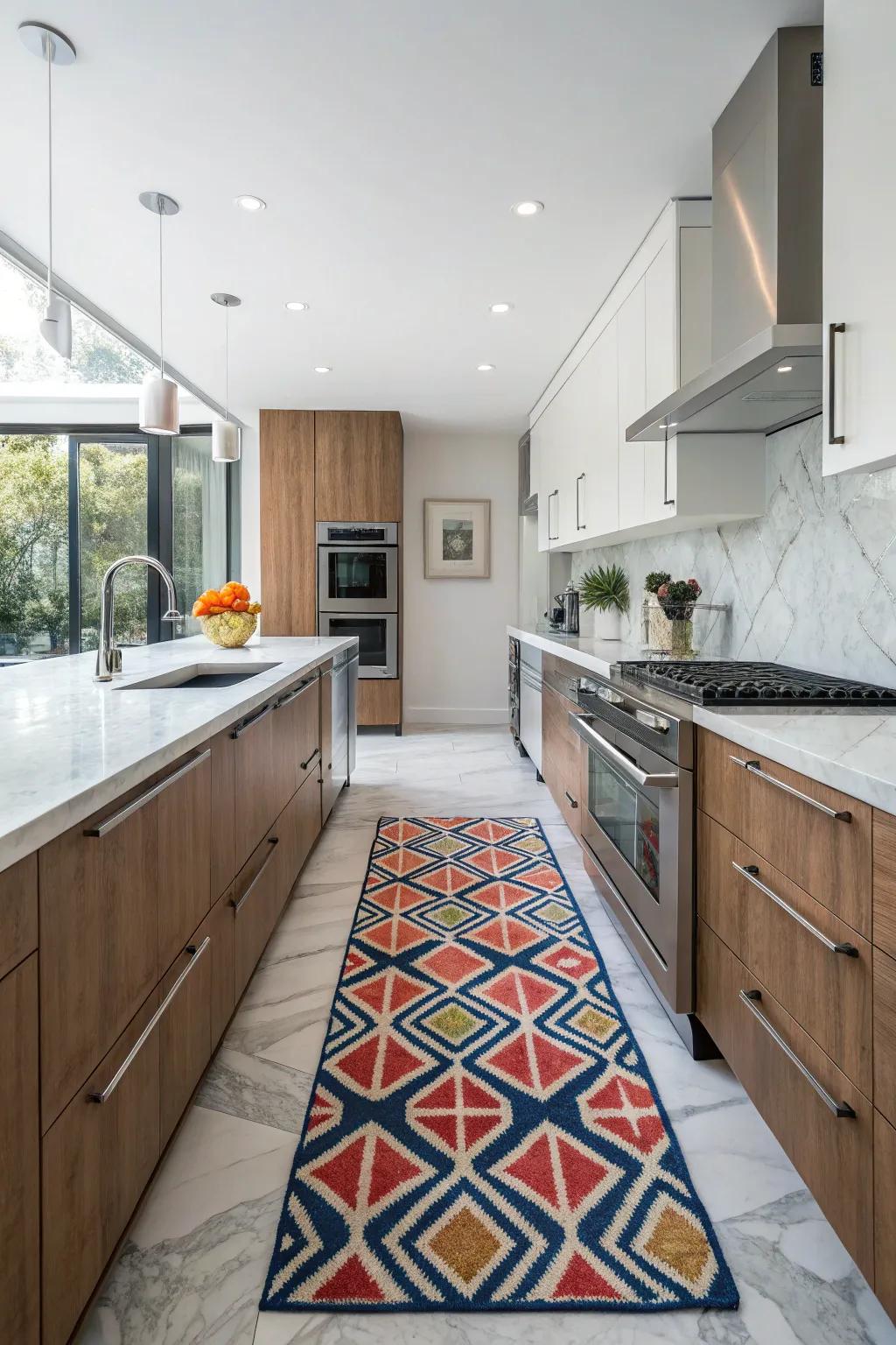 Geometric designs add modern style and sophistication to kitchens.