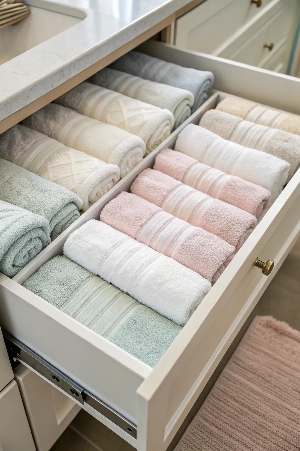 Keep your kitchen orderly with flat drawer arrangement.