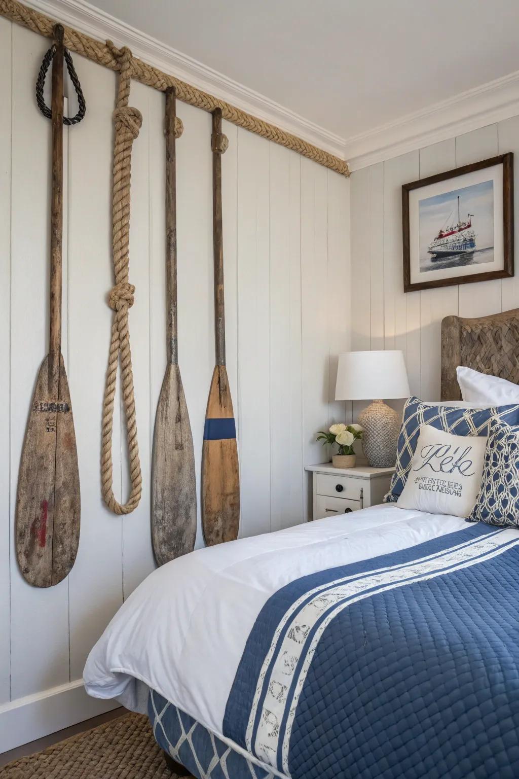 Marine inspired decor evokes a classic lake house vibe.