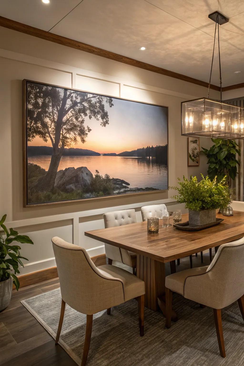 Art can be a stunning center of interest in your dining space.