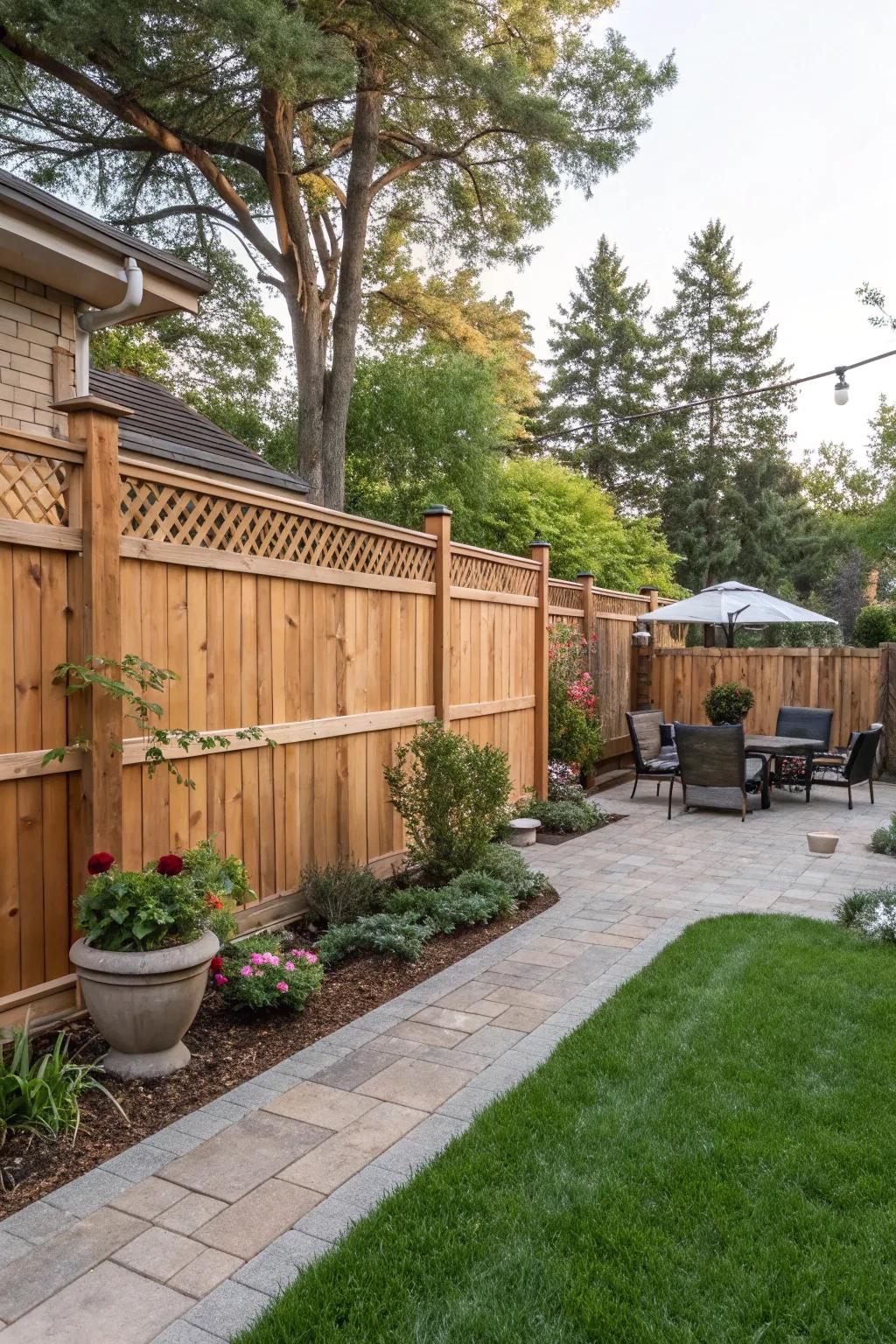 A plank boundary provides privacy while maintaining a natural look.