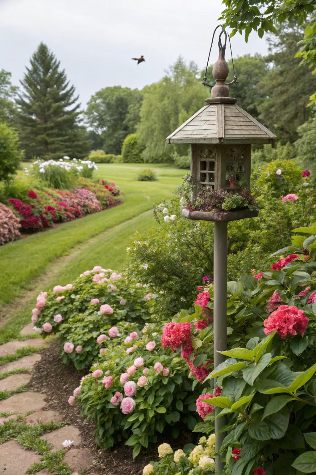 A vegetation border frames your avian provisioning precinct with unaltered splendor.