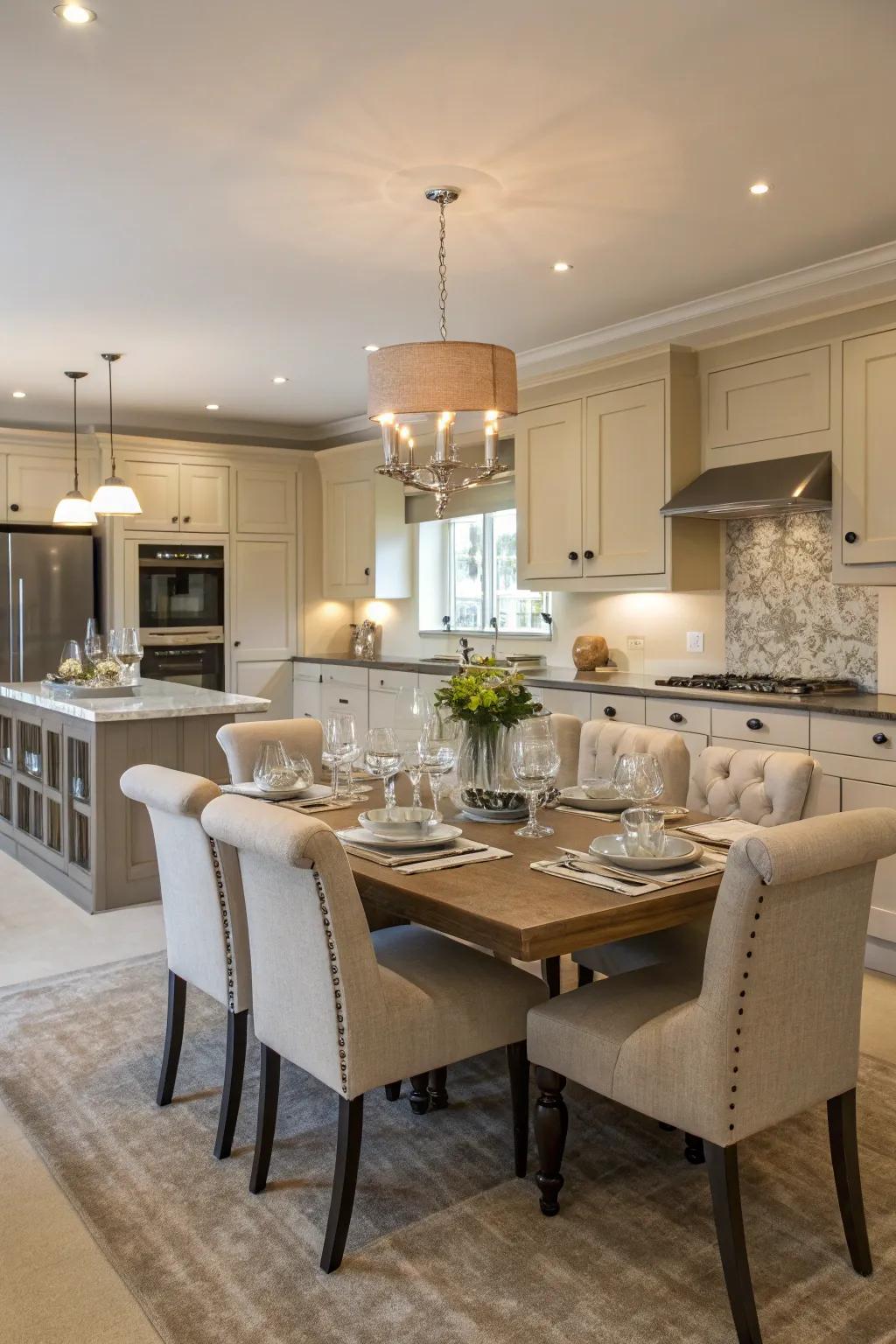 A kitchen with a built-in dining zone for easy entertaining.