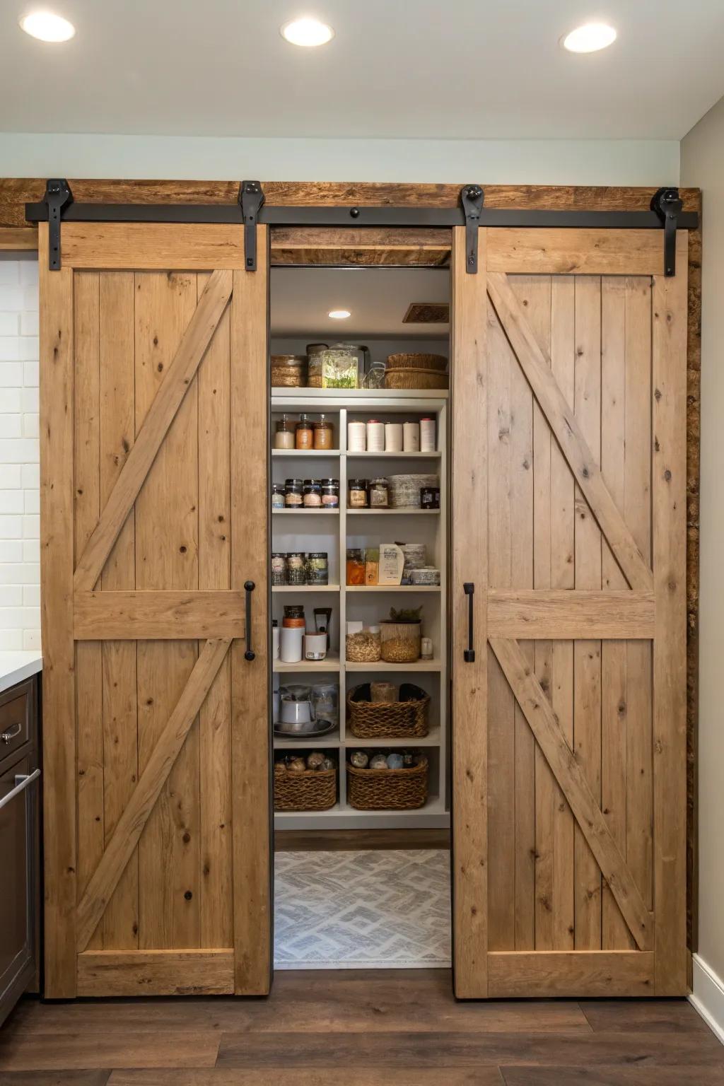 Traversing barn panels append rustic allure and functionality.