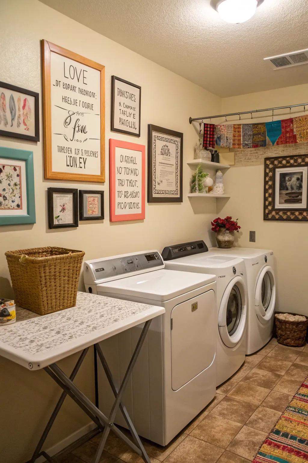 Personalized elements like artwork and quotations give charm.