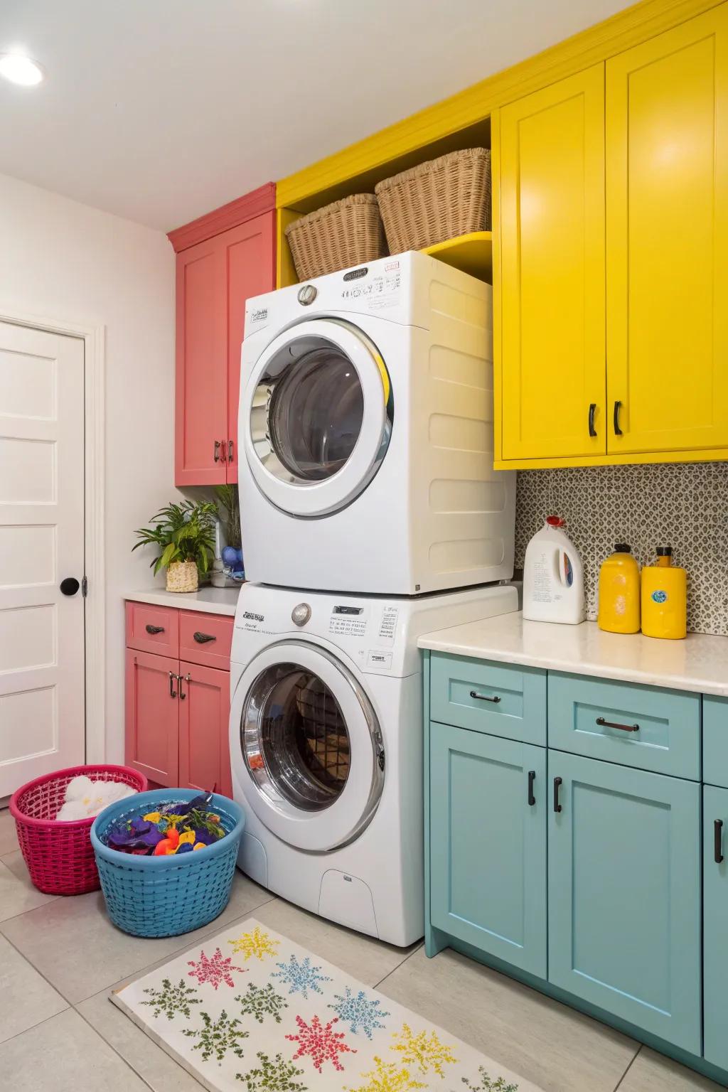 Lighten the space via use of vibrant cabinetry.