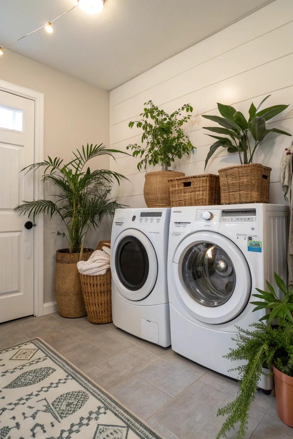 Plants give a refreshing feel to your laundry space.