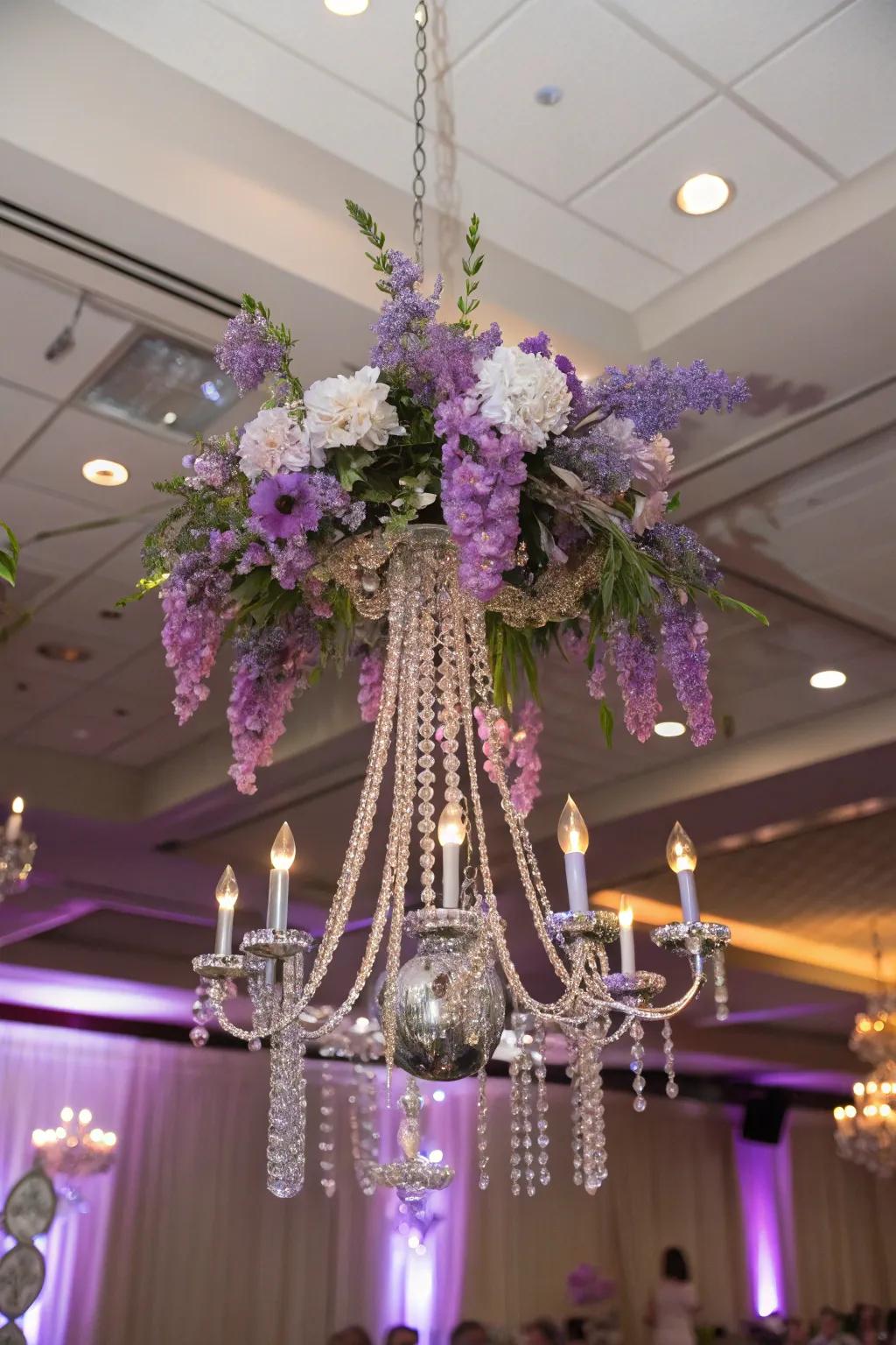 A stunning floral chandelier that contributes spectacle and beauty to the venue.