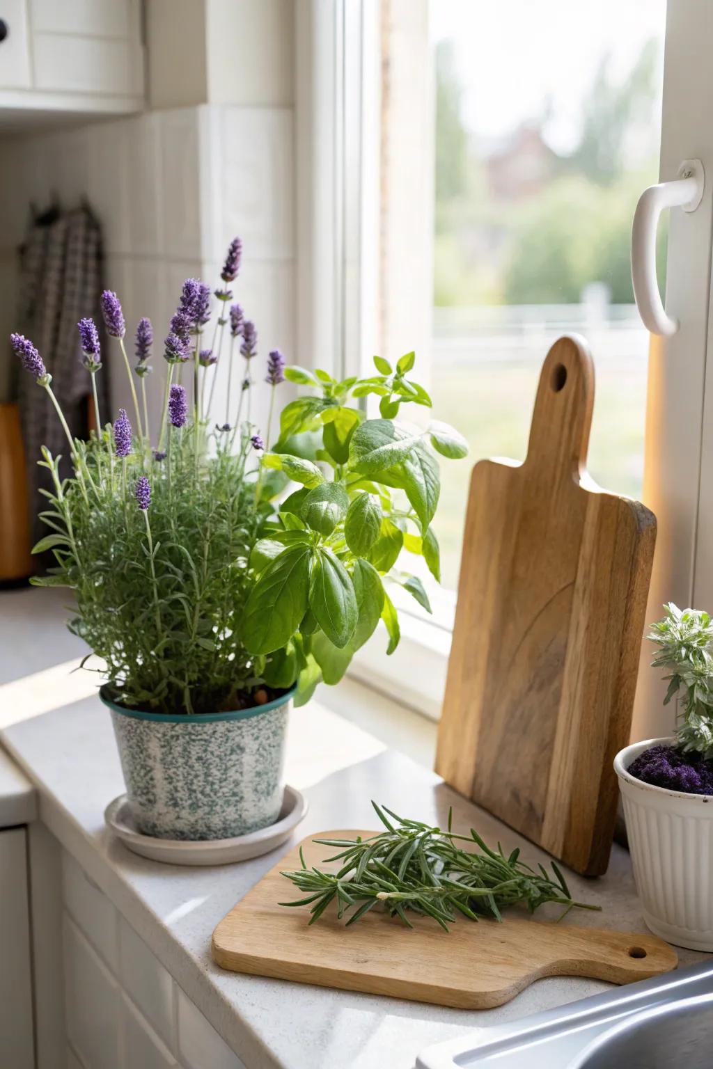 A fragrant complement with lavender in the kitchen.