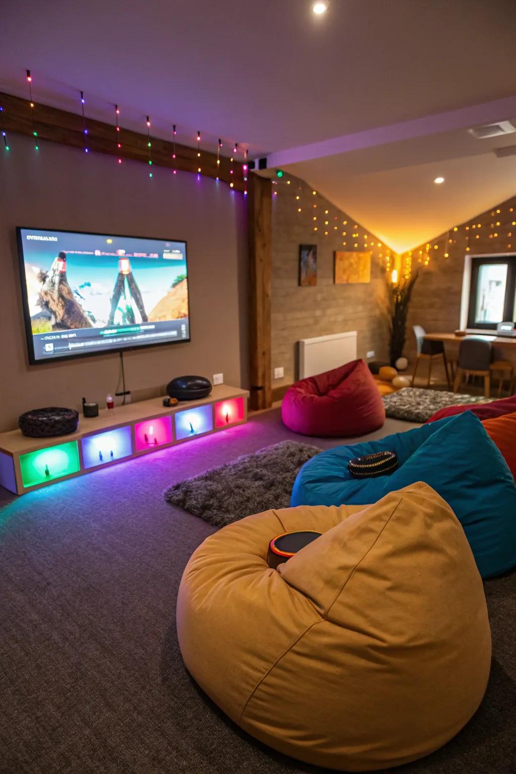 Unwind stylishly through LED-accented bean bags.