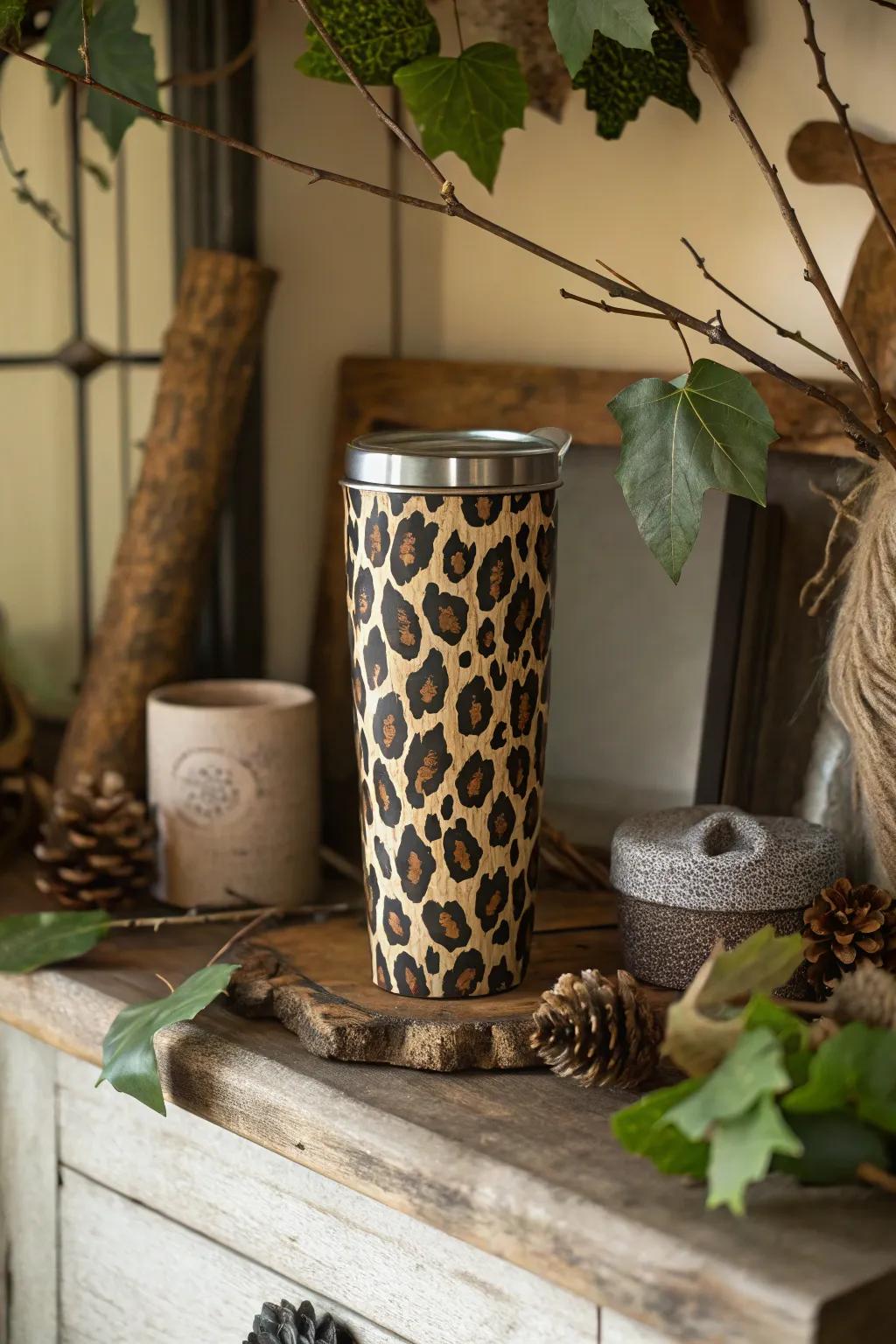 A nature-influenced wildcat motif tumbler that invites the al fresco ambiance inward.