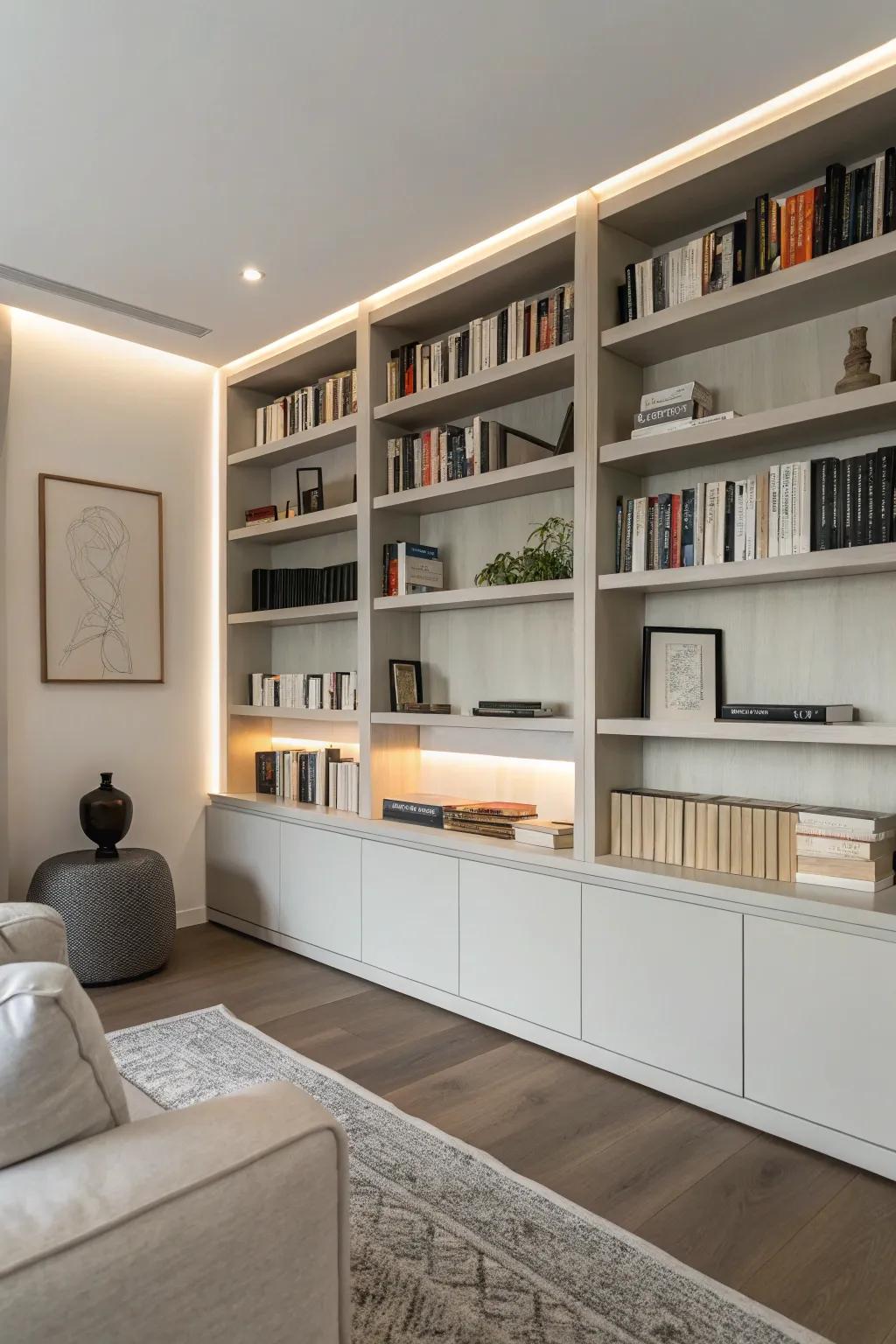 A minimalist library for a serene reading space.
