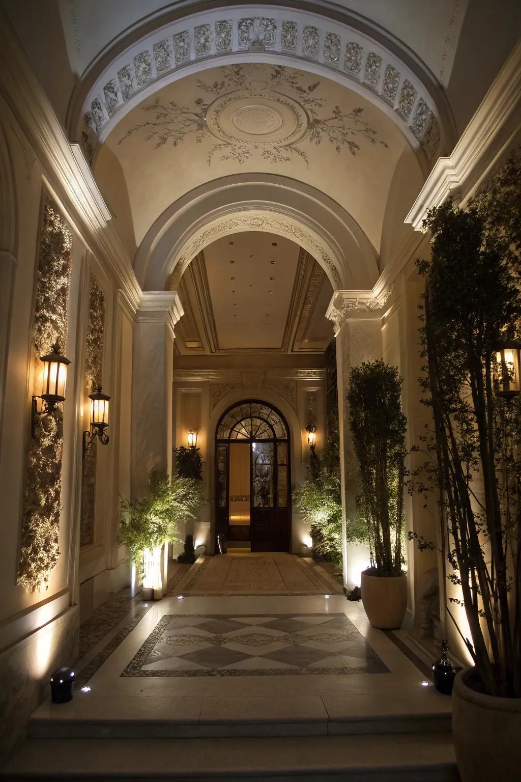 Vertical lighting adds drama and calls attention to architectural details.