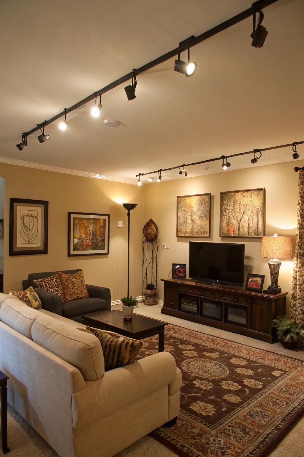 Track lighting offers adjustable and targeted lighting.