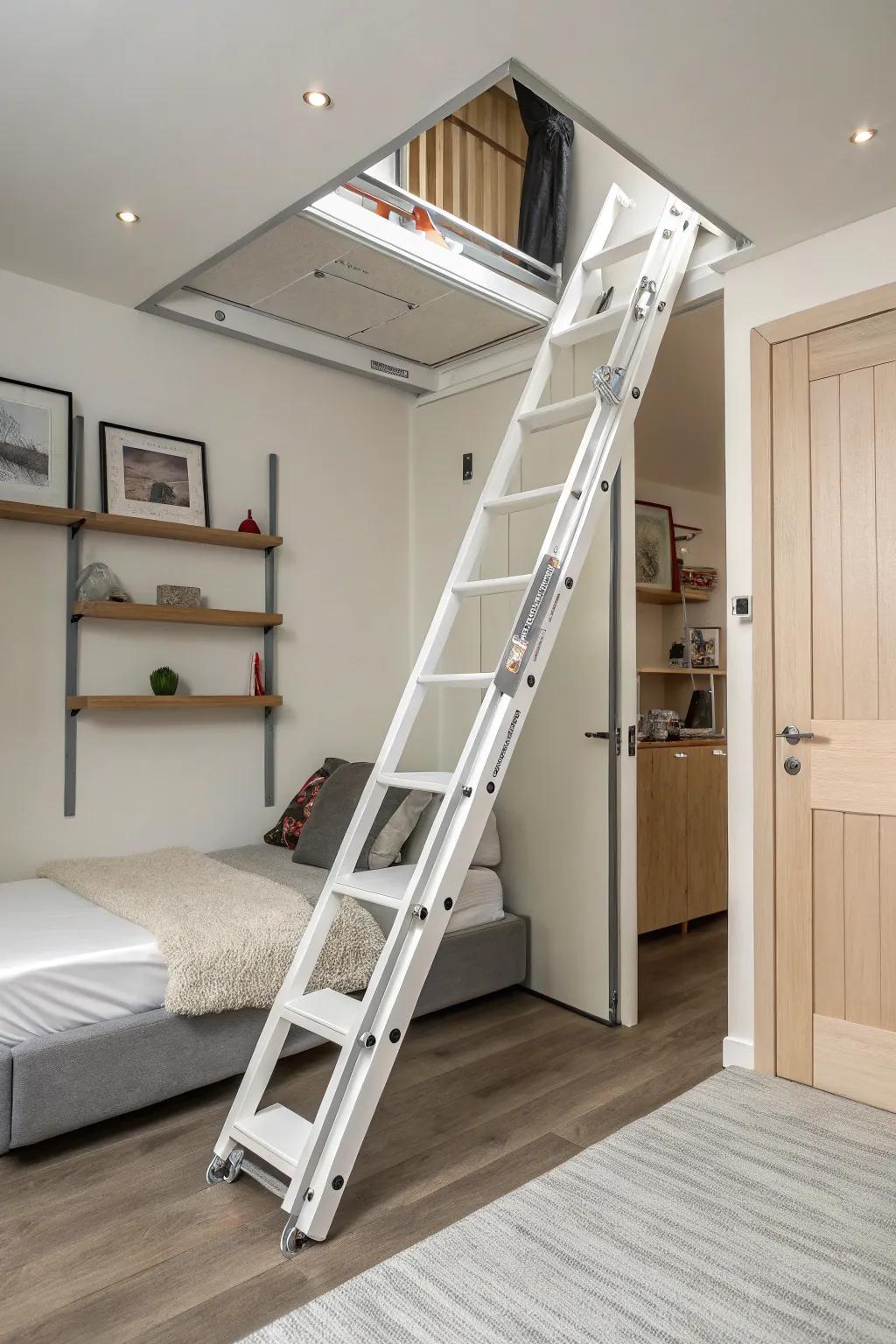 Small folding ladder for space efficiency.