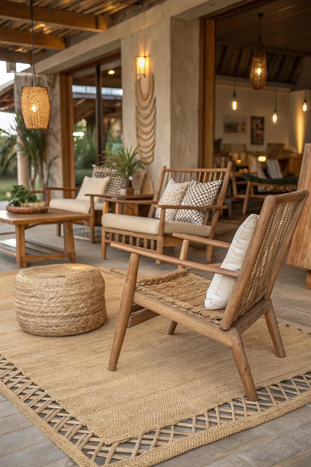 Natural textures bring warmth and grounding to this inviting living room.