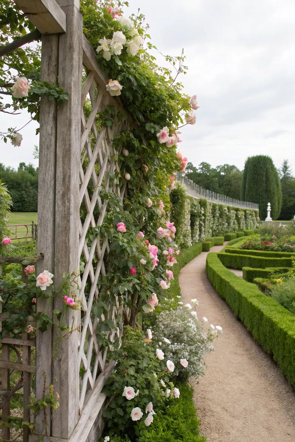 Merge elegance and practical functionality through the integration of a trellis fence framework.