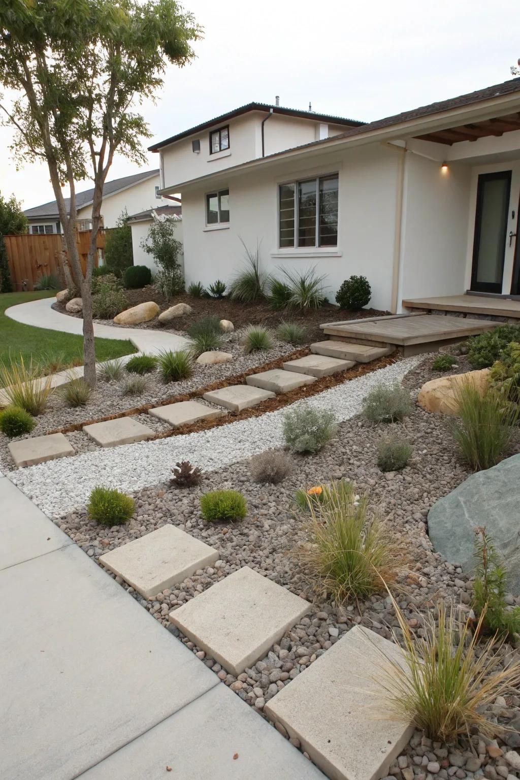 Fancy gravel offers a smooth and simple answer for sloping gardens.