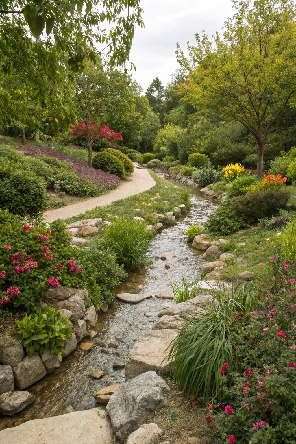 Dry streambeds supply beauty and functional drainage solutions.