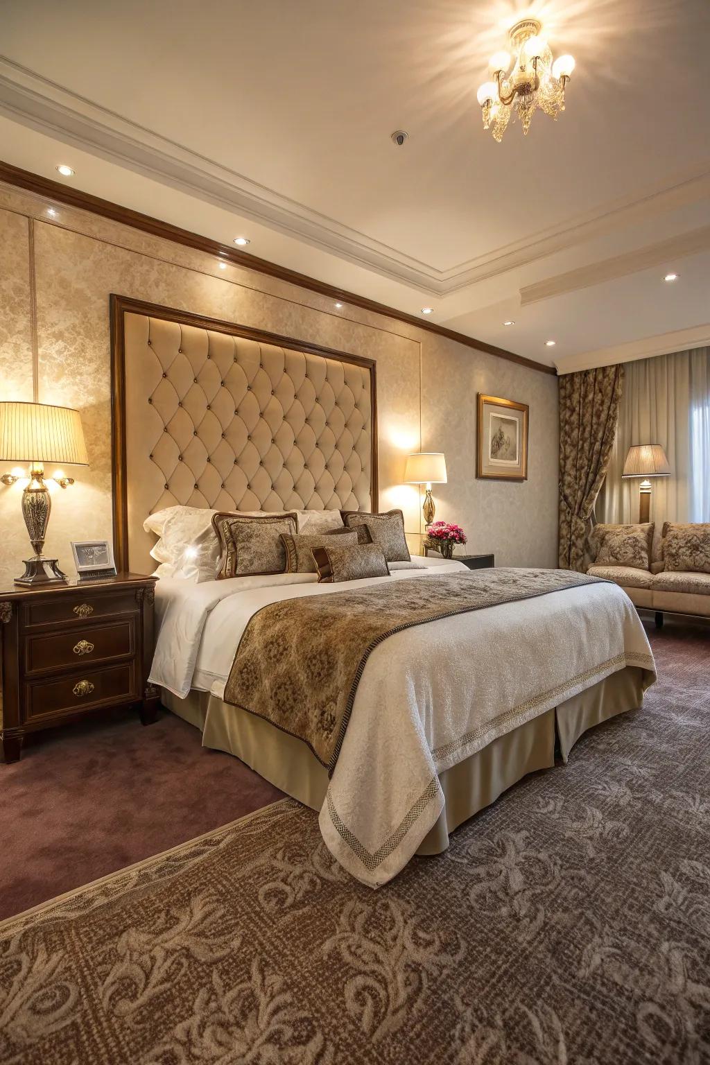 Upscale carpet adds warmth and comfort to luxurious bedrooms.