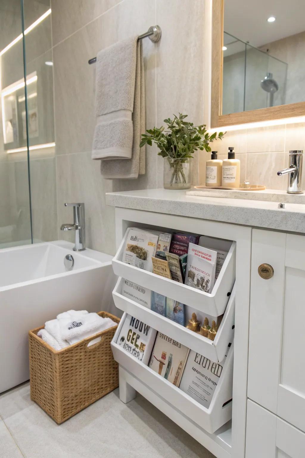 Slot caddies promote a tidy and organized bathroom.