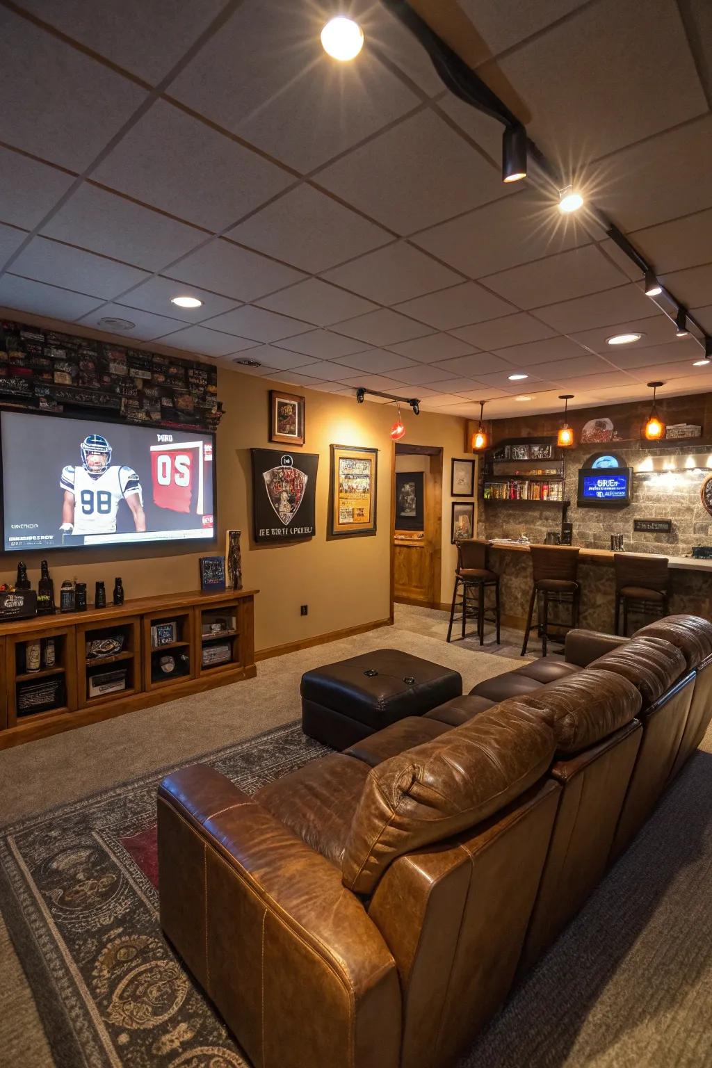 Revamp the ambiance of your man cave with strategic lighting.