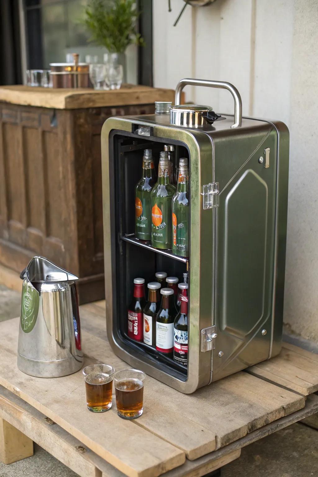 A fuel container mini-bar provides a stylish storage solution.