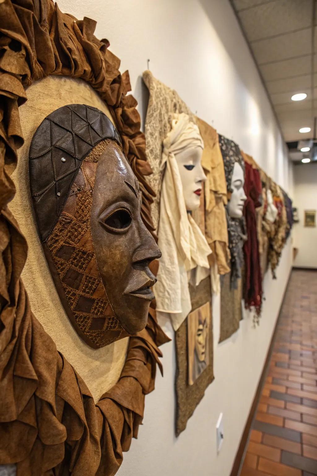 Superimposed textures within masks cultivate a visually and tactilely engaging wall.