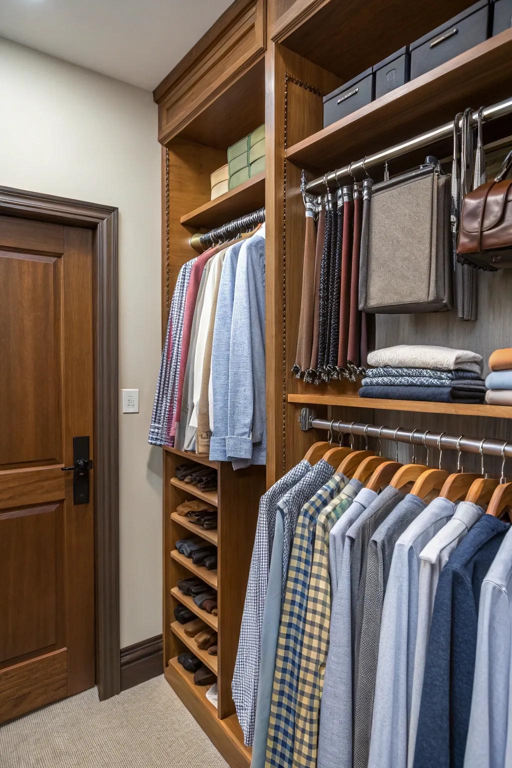 A tie and belt holder that maintains accessories well-organized.