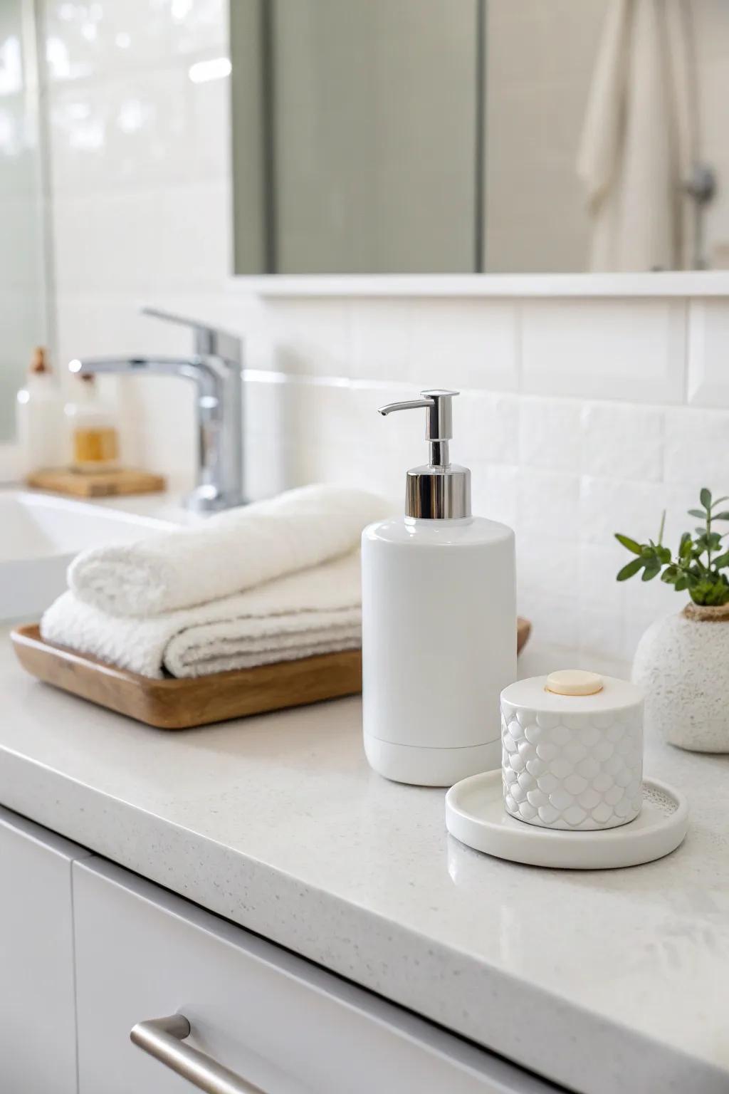 An all-cream color scheme cultivates a fresh and spacious feel.