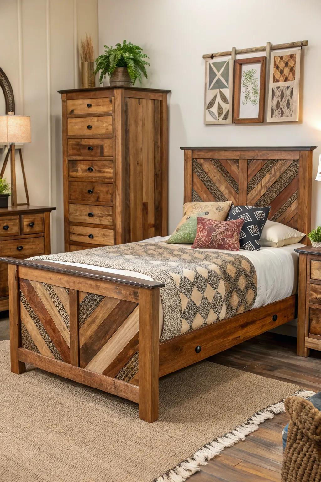 Varied timber grains add texture and intrigue.